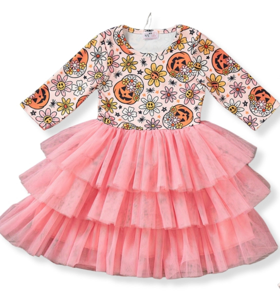 2T Pumpkin Posies Tulle Tiered Dress