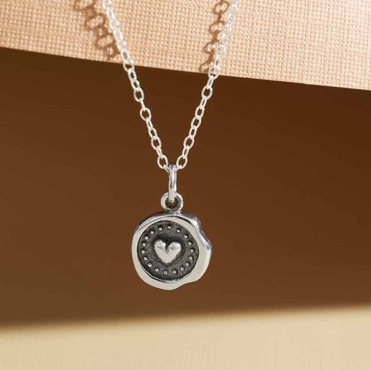 Sterling Silver or Bronze Wax Seal Heart Necklace