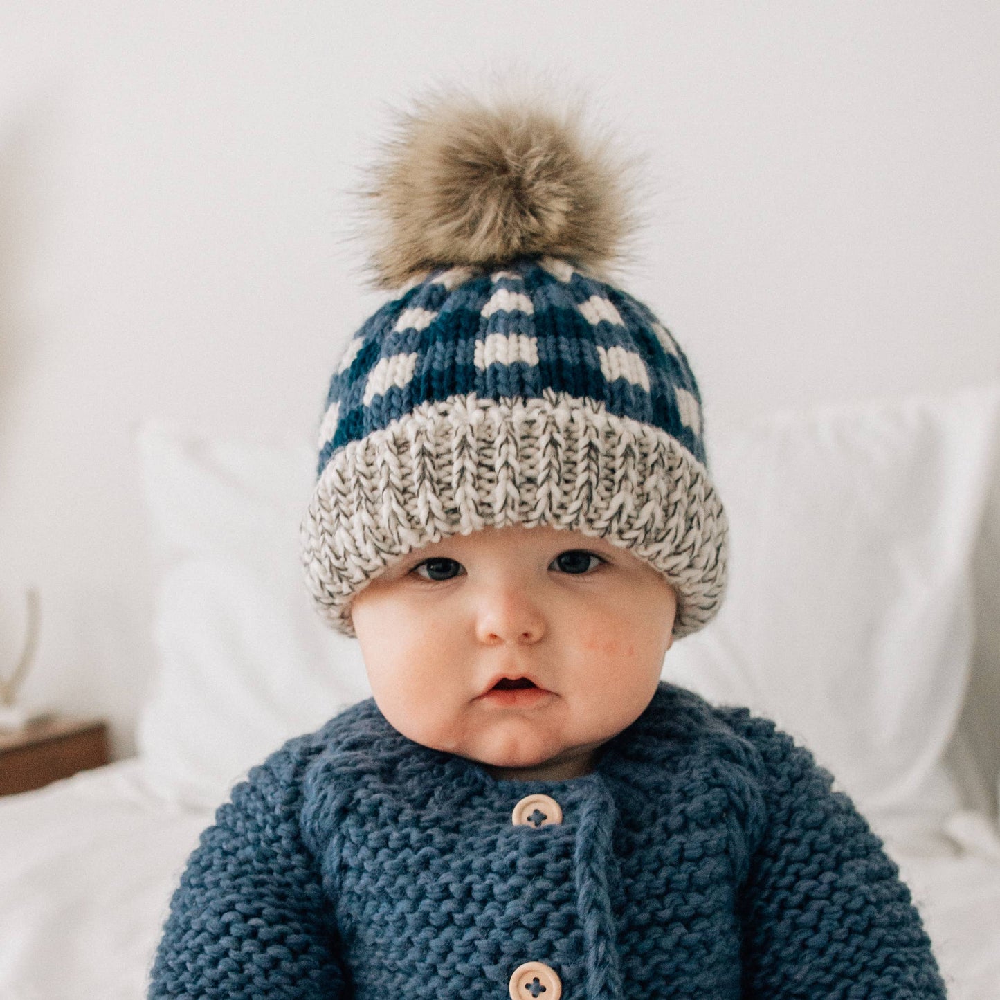 Huggalugs - Atlantic Buffalo Check Pom Pom Beanie Hat Baby & Kids