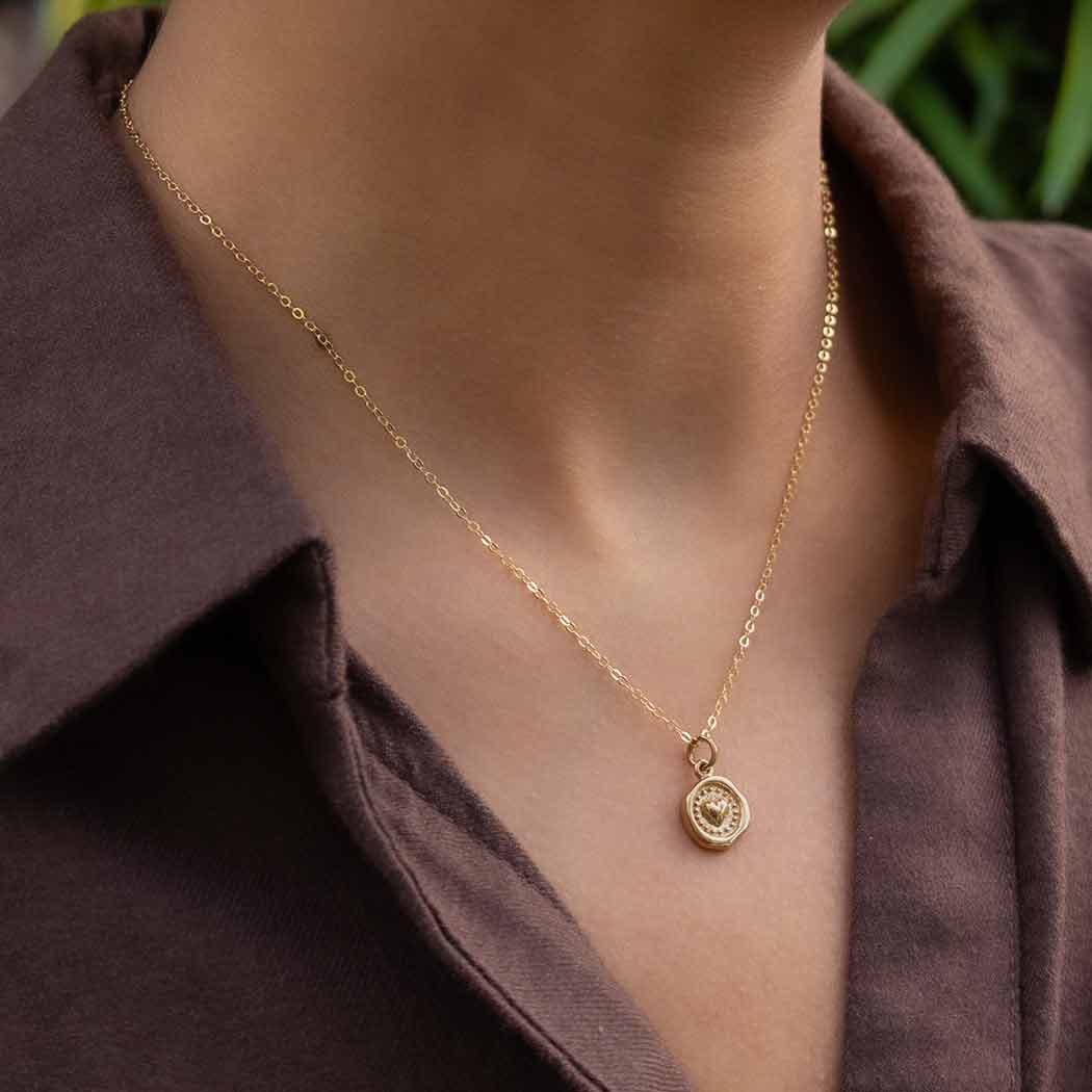Sterling Silver or Bronze Wax Seal Heart Necklace