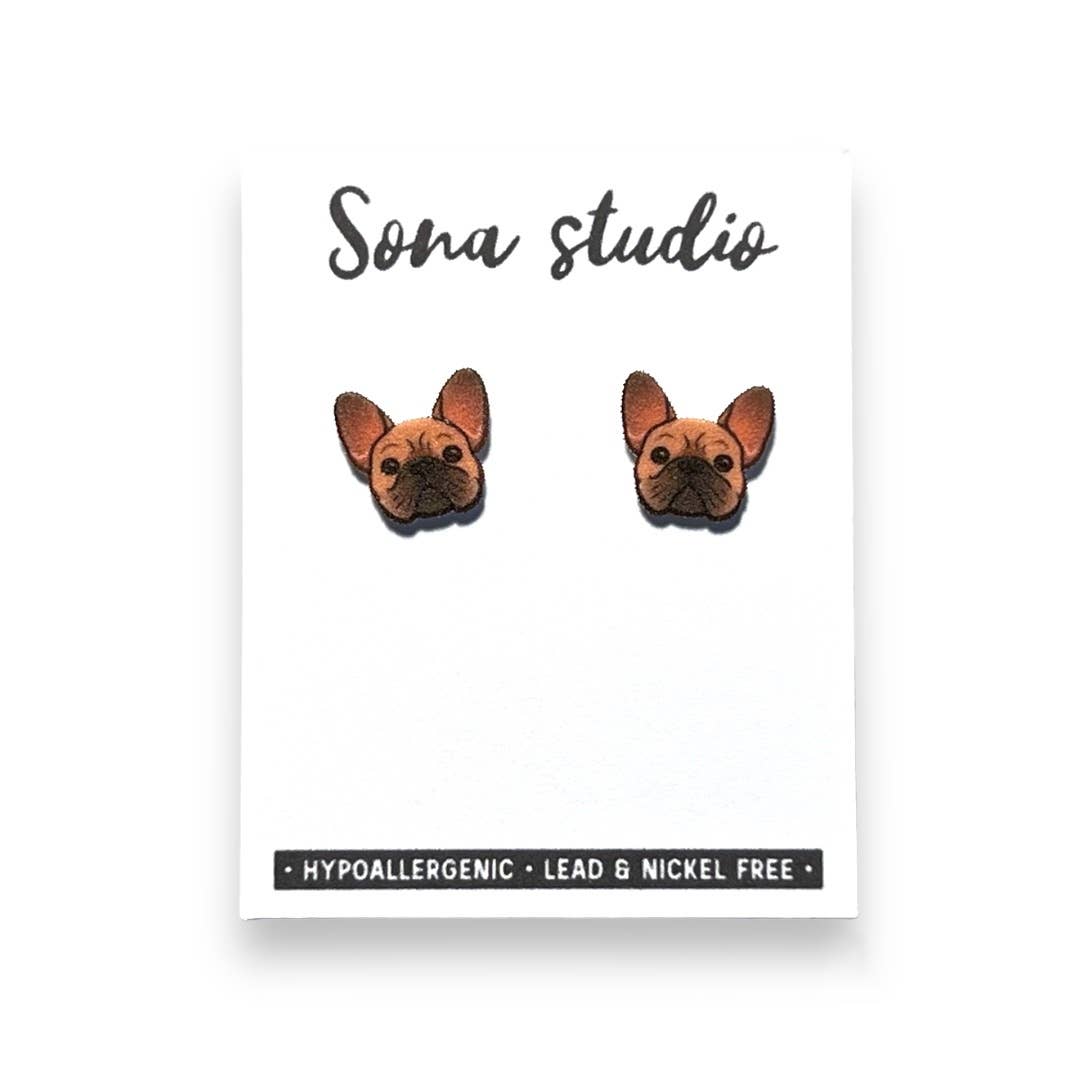 Sona Studio - Tan Frenchy Dog Earrings