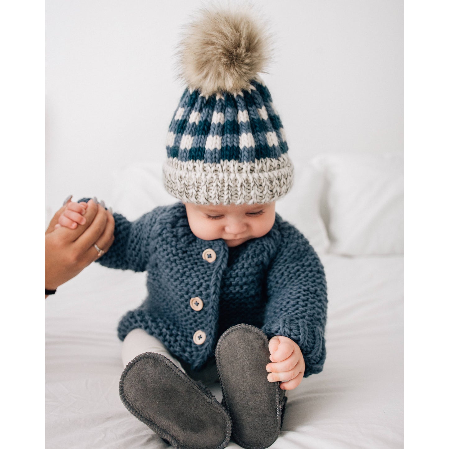 Huggalugs - Atlantic Buffalo Check Pom Pom Beanie Hat Baby & Kids