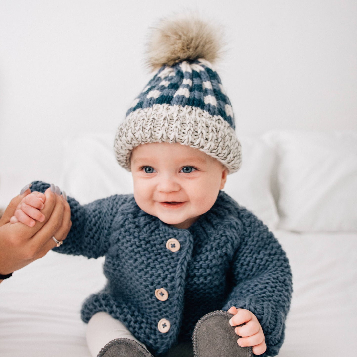 Huggalugs - Atlantic Buffalo Check Pom Pom Beanie Hat Baby & Kids