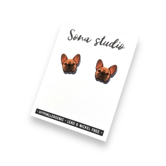 Sona Studio - Tan Frenchy Dog Earrings