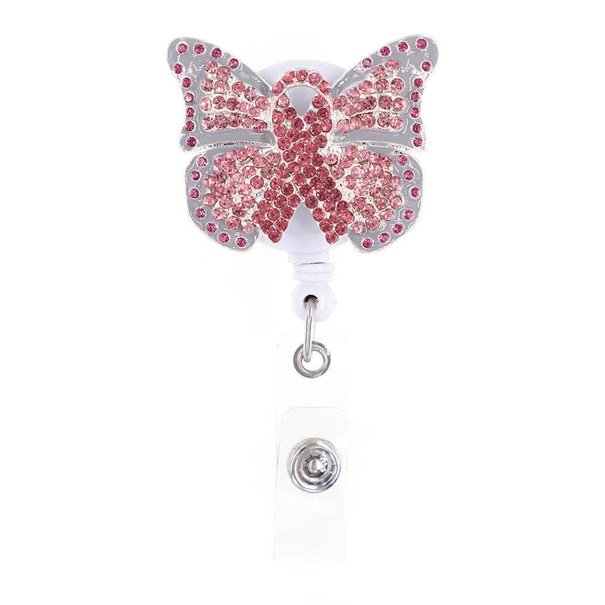 OUTSIDE THE BOX, LLC - Pink Ribbon Butterfly Sparkle and Shine Rhinestone Badge Reel